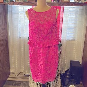 Lilly Pulitzer Dress Pink Lace Tiered Button size 2